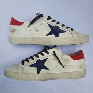 Golden Goose Super Star Leather Sneakers White Bluette Red Size 43 Made in Italy